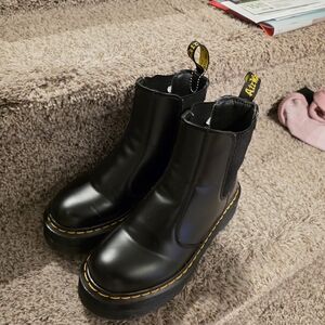 Black Leather Boots with Yellow Stitching